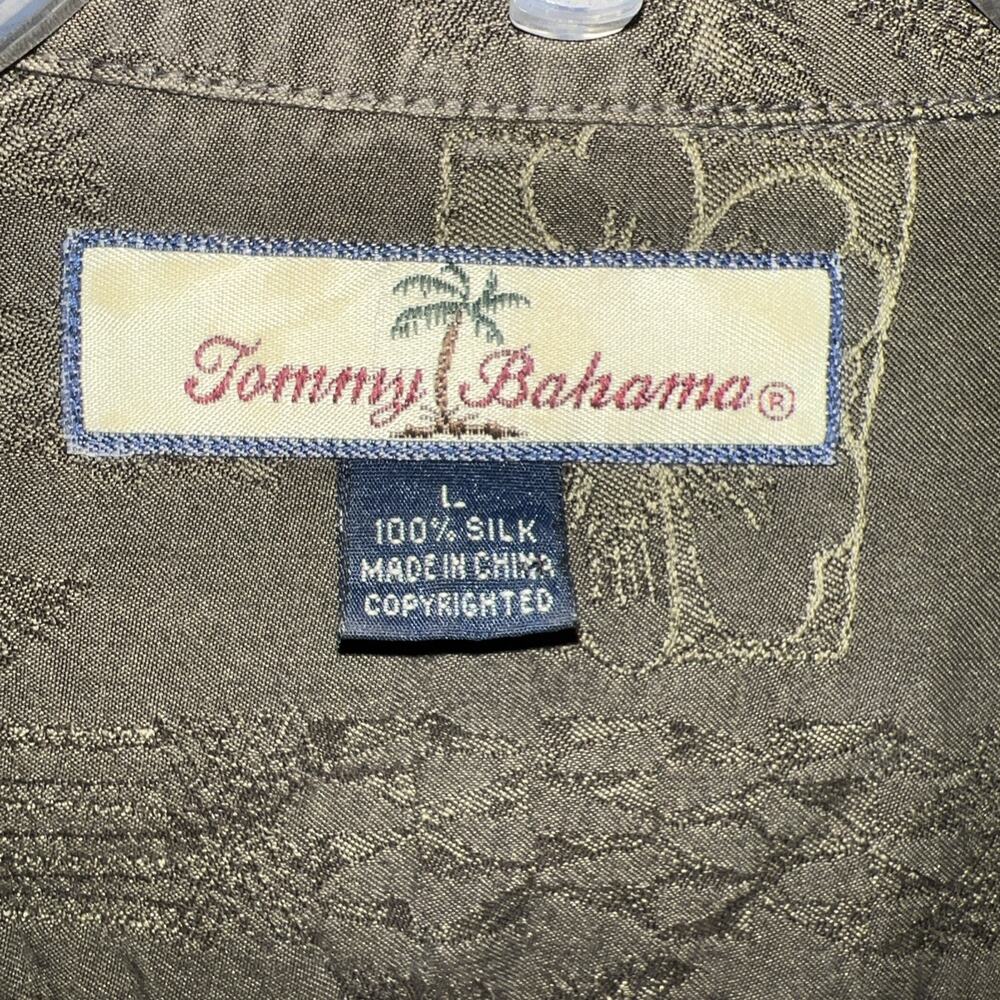 Tommy Bahama Dark Green Floral Textured Button Up Shirt Silk Large Hawaii Camp - Picture 4 of 5